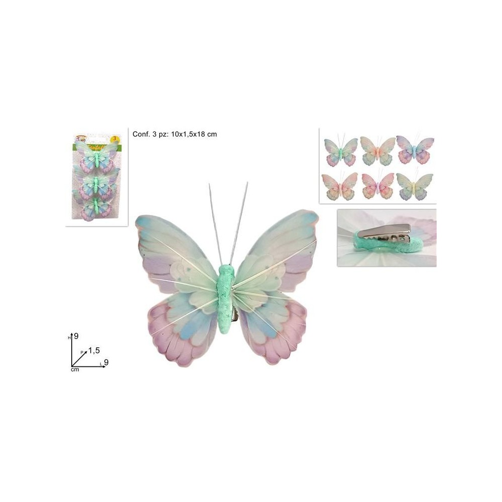 FARFALLE SET 3PZ CON PINZETTA 6ASS